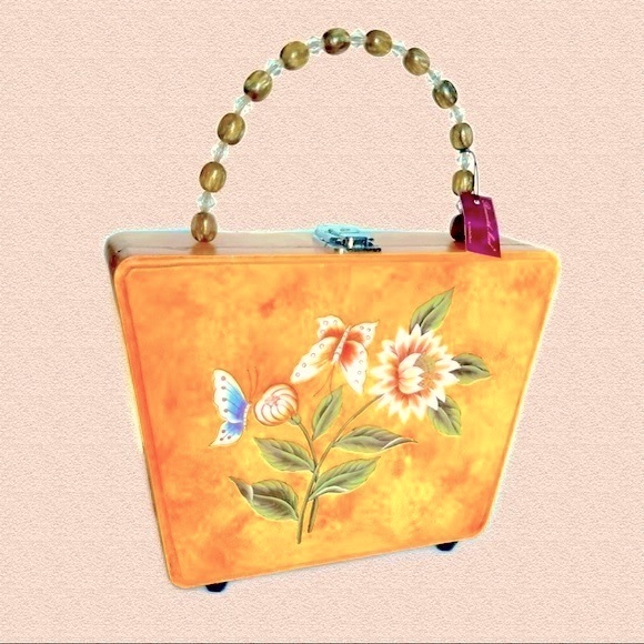 RARE WOODEN BAG Hand Painting By Michel René Artist. Authentic Vintage - Picture 5 of 11